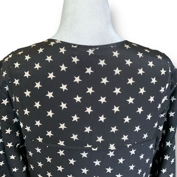 J. Crew Dress Black White Star Print Scoop Neck Long Sleeve Silk Midi Shift 4 - Picture 7 of 12